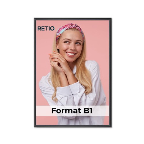 Ramka zatrzaskowa KRAST B1 (70,0 x 100,0 cm) aluminiowa czarna z ostrym prostym narożnikiem rama ramka plakatowa OWZ ścienna na plakat na zdjęcia profil 25 mm