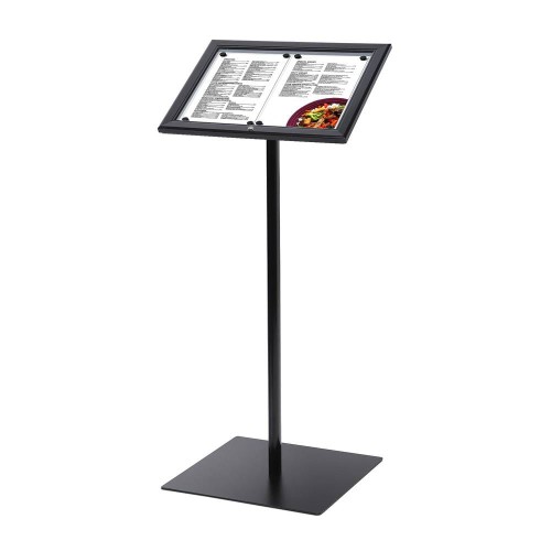 Stojak na menu 2xA4 - czarny stojak prezenter na kartę menu stojak informacyjny prezentacyjny z ramką A4 do restauracji gastronomii do hotelu stojak na plakat Menu Board