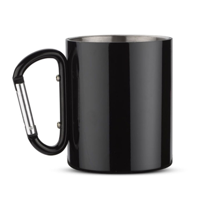 Kubek z karabińczykiem CAMP 250 ml czarny z logo
