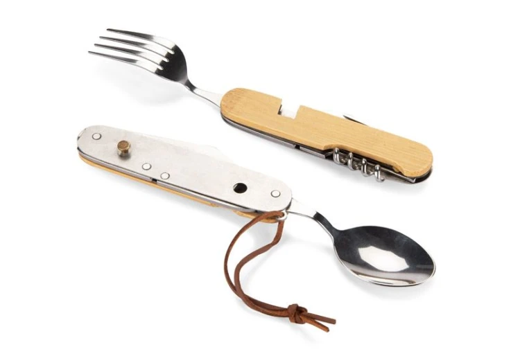 Sztućce turystyczne KENTI beżowy (naturalny) z logo