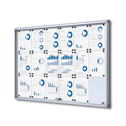 Gablota magnetyczna SL 18xA4 132x92 cm z przesuwanymi drzwiami zamykana na kluczyk do użytku wewnętrznego gablota wewnętrzna z certyfikatem trudnopalności B1 gablota ogłoszeniowa gablota informacyjna tablica ogłoszeń tablica informacyjna
