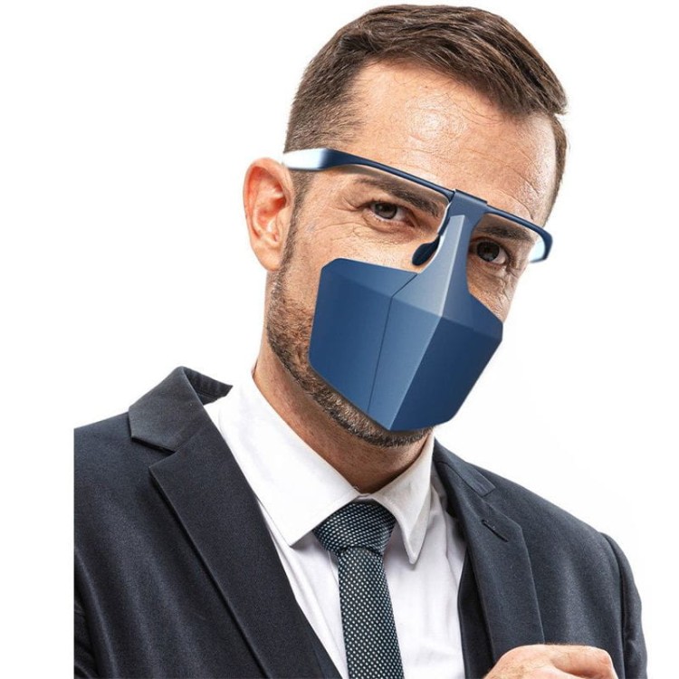 Przyłbica ochronna na twarz z zausznikami i miejscem na okulary Niebieska plastikowa osłona na nos i usta osłona na twarz