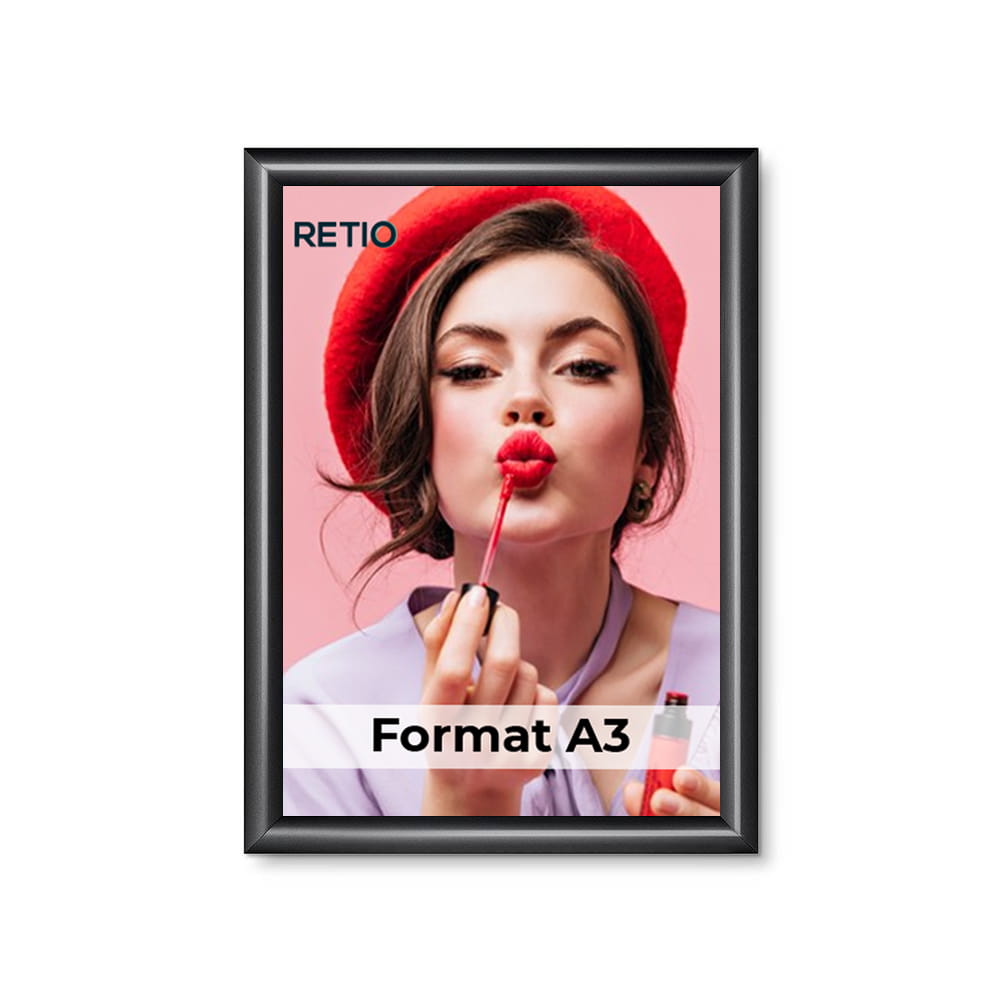 Ramka zatrzaskowa KRAST A3 (29,7 x 42,0 cm) aluminiowa czarna z ostrym prostym narożnikiem rama ramka plakatowa OWZ ścienna na plakat na zdjęcia profil 25 mm