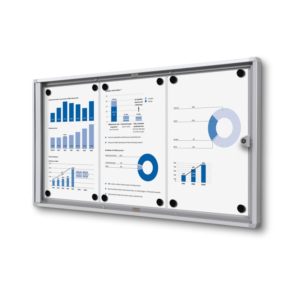 XS 3xA4 Magnetic Display Cabinet 66X31 cm Closed with a Key for Internal Use,  Internal Display, Advertising Display, Information Display, Notice Board