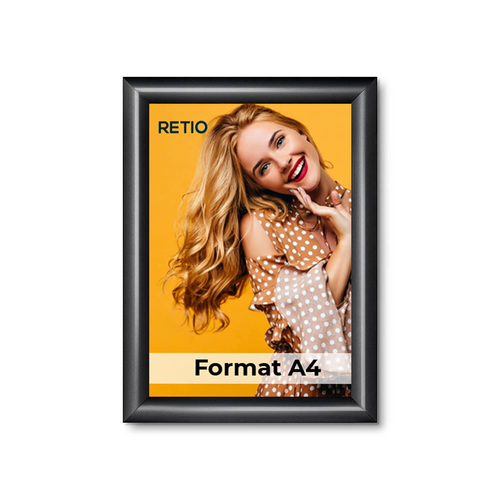 Ramka zatrzaskowa KRAST A4 (21,0 x 29,7 cm) aluminiowa czarna z ostrym prostym narożnikiem rama ramka plakatowa OWZ ścienna na plakat na zdjęcia profil 25 mm