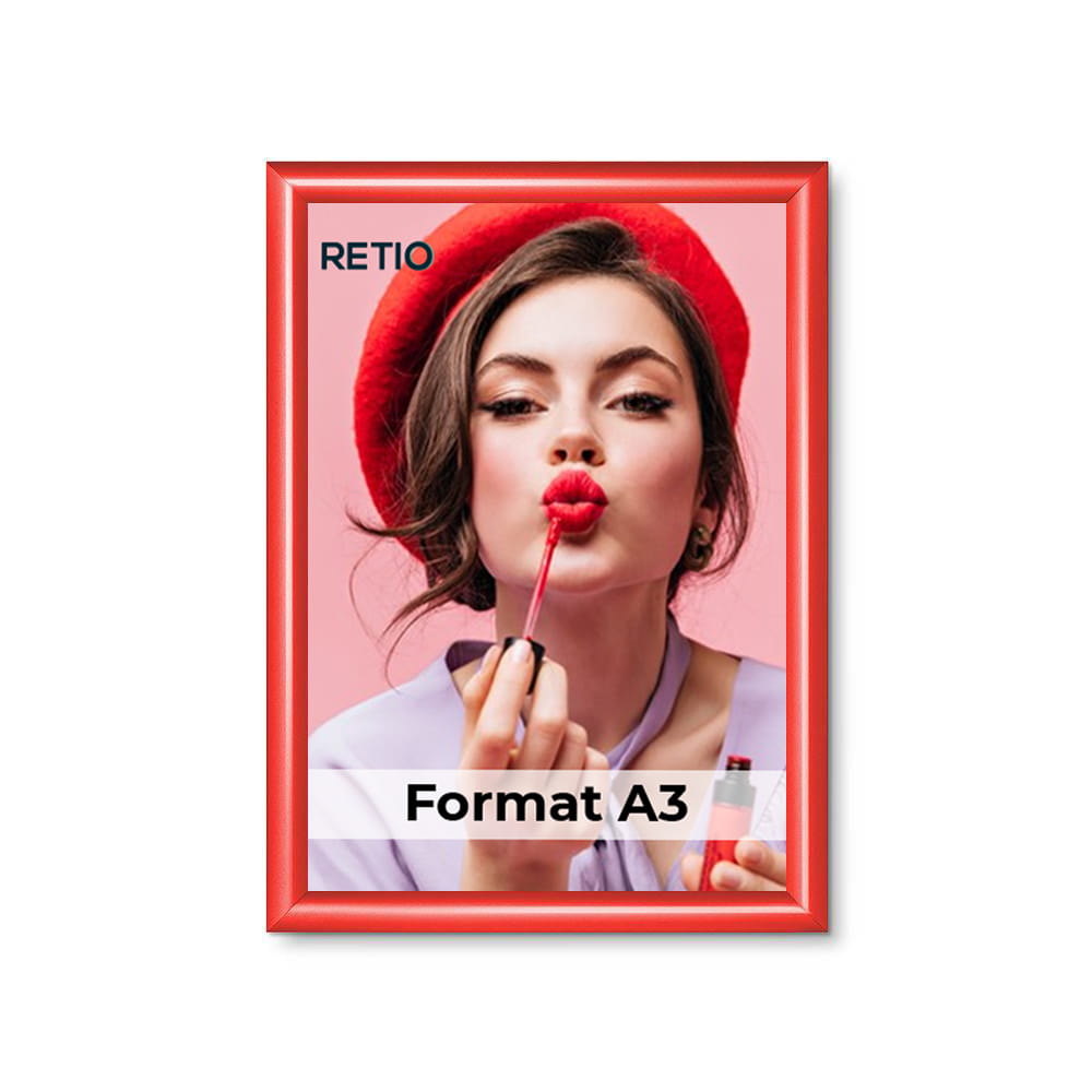Ramka zatrzaskowa KRAST A3 (29,7 x 42,0 cm) aluminiowa czerwona z ostrym prostym narożnikiem rama ramka plakatowa OWZ ścienna na plakat na zdjęcia profil 25 mm
