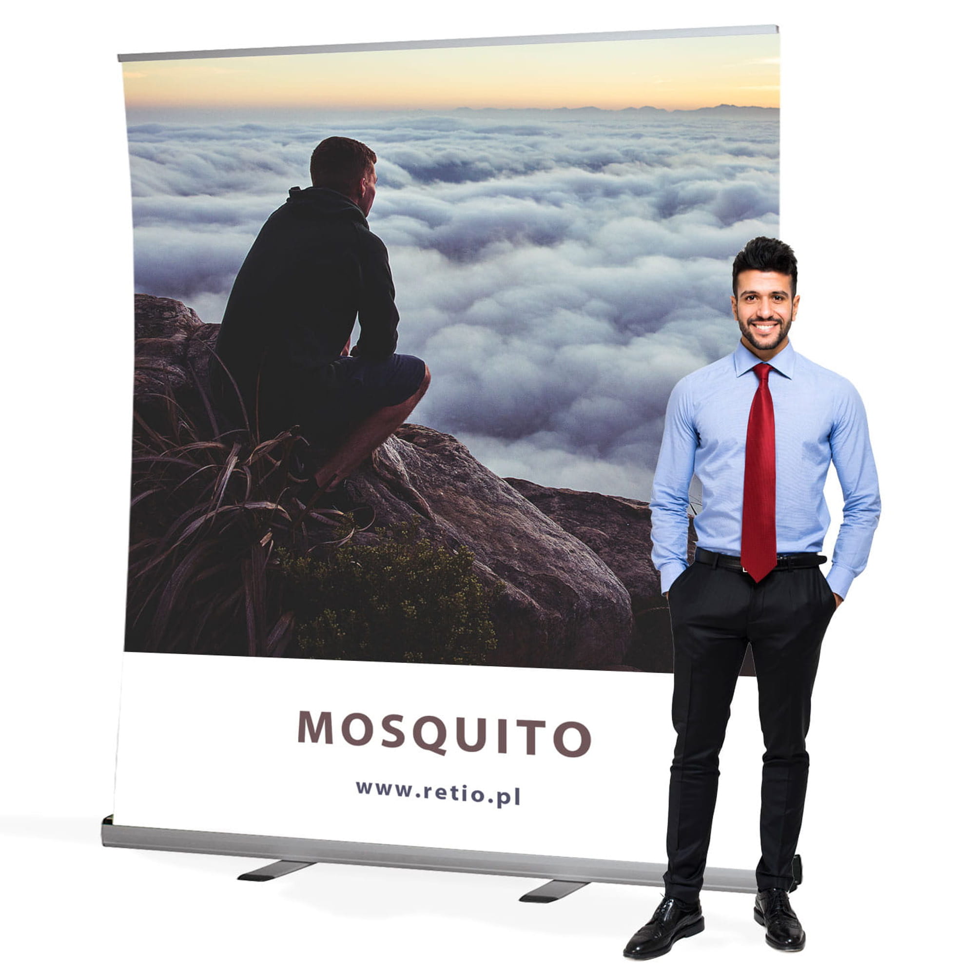 Mosquito Roll-up 150 x 200 cm Advertising stand like a Banner stand rolled up with a printout