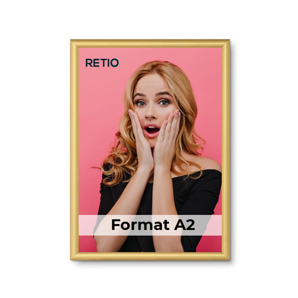 Ramka zatrzaskowa KRAST A2 (42,0 x 59,4 cm) aluminiowa złota z ostrym prostym narożnikiem rama ramka plakatowa OWZ ścienna na plakat na zdjęcia profil 25 mm