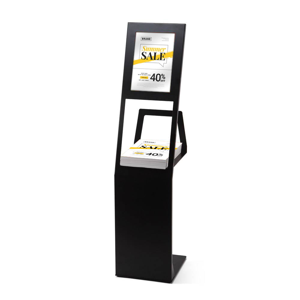 Présentoir pour flyers avec poche magnétique pour affiche A4 noir présentoir informatif pour flyers présentoir pour catalogues avec cadre A4 présentoir d'exposition avec espace pour affiche pour kiosque pour le secteur retail pour hôtel