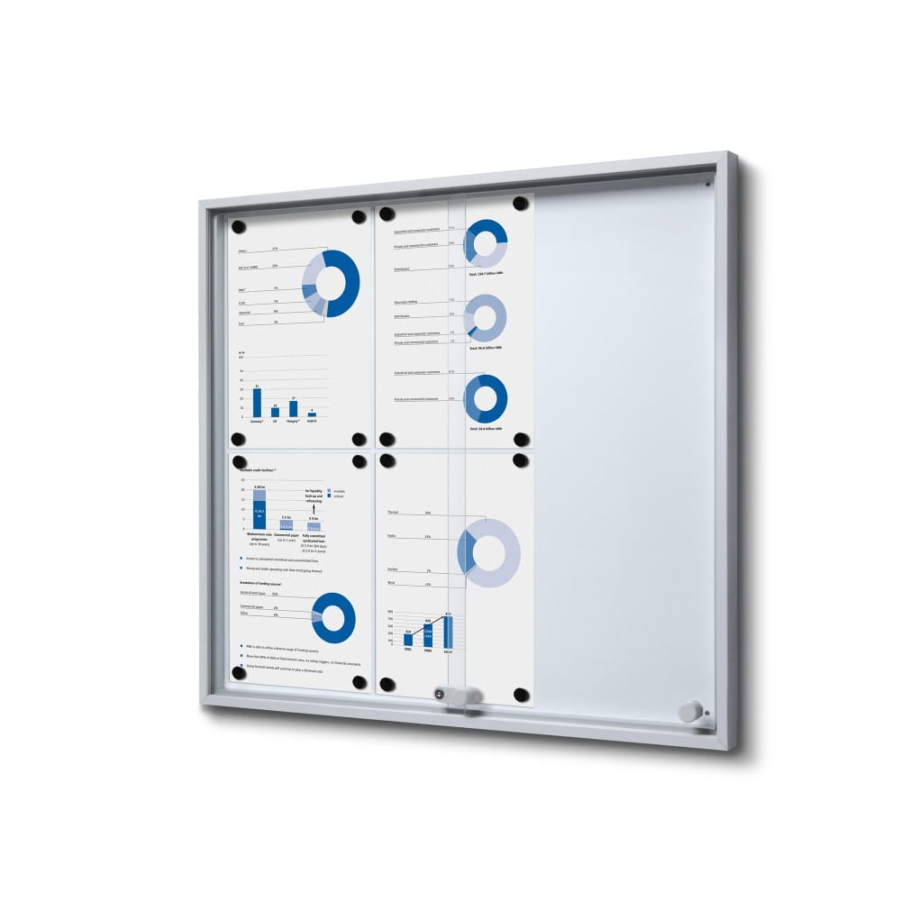 SLIM 6xA4 Magnetic Display Case 66x61 cm with Sliding Doors, Locked with a Key for Internal Use, Internal Display, Advertising Display, Information Display, Notice Board, Information Board