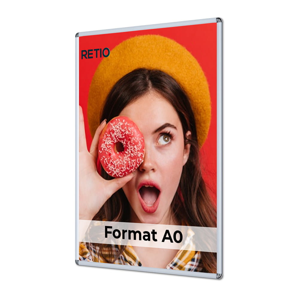 Ramka zatrzaskowa KRAST A0 (84,1 x 118,9 cm) aluminiowa srebrna z zaokrąglonym narożnikiem rama ramka plakatowa OWZ ścienna na plakat na zdjęcia profil 25 mm