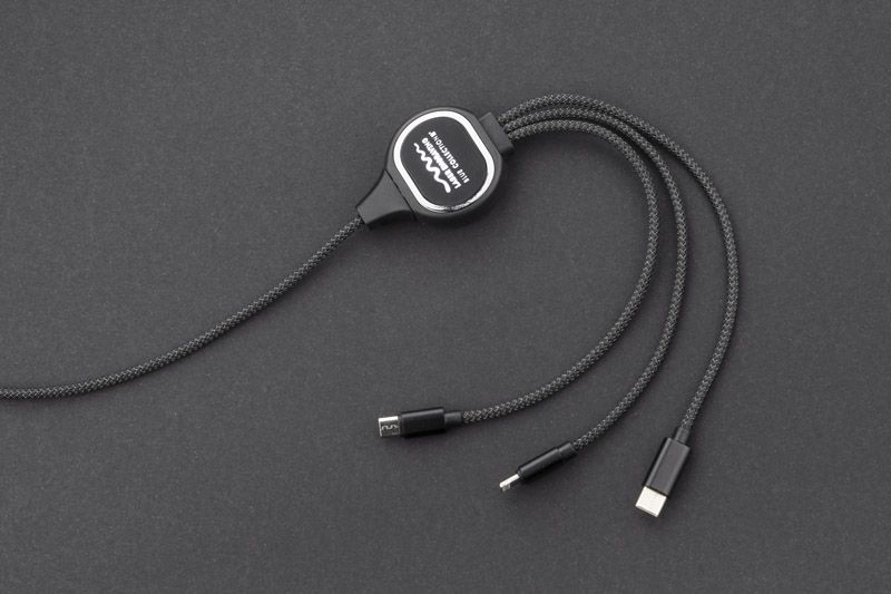 Kabel USB 3 w 1 LUX czarny z logo