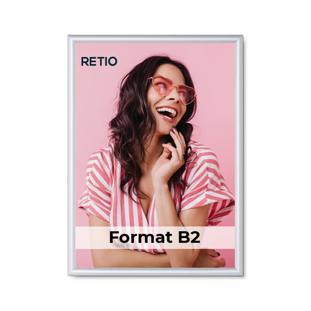 Ramka zatrzaskowa KRAST B2 (50,0 x 70,0 cm) aluminiowa srebrna z ostrym prostym narożnikiem rama ramka plakatowa OWZ ścienna na plakat na zdjęcia profil 25 mm